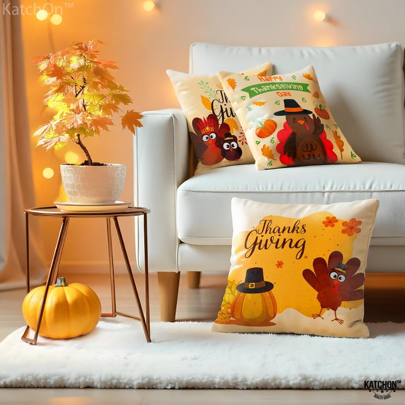 KATCHON KatchOn  Happy Thanksgiving Pillow Covers 18x18 Inch - Set of 4 | Thanksgiving Throw Pillow Covers | Thanksgiving Turkey Pillow Covers | Thanksgiving Party Decorations  Thanksgiving Decorations Indoor - Image 5