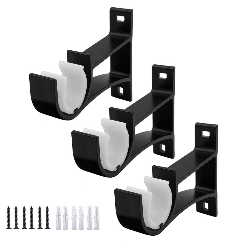 Gudui Curtain Rod Bracket 3 Pack Heavy Duty Curtain Rod Holders Hooks for Wall Curtain Rod Hangers Supports for 1 Drapery Rods Black