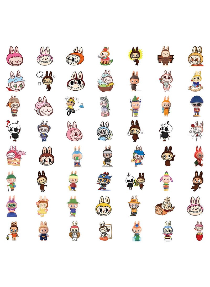 55 Cartoon Labubu Creative Stickers, Waterproof for Luggage  Laptop [Rab cloth] -55pcs