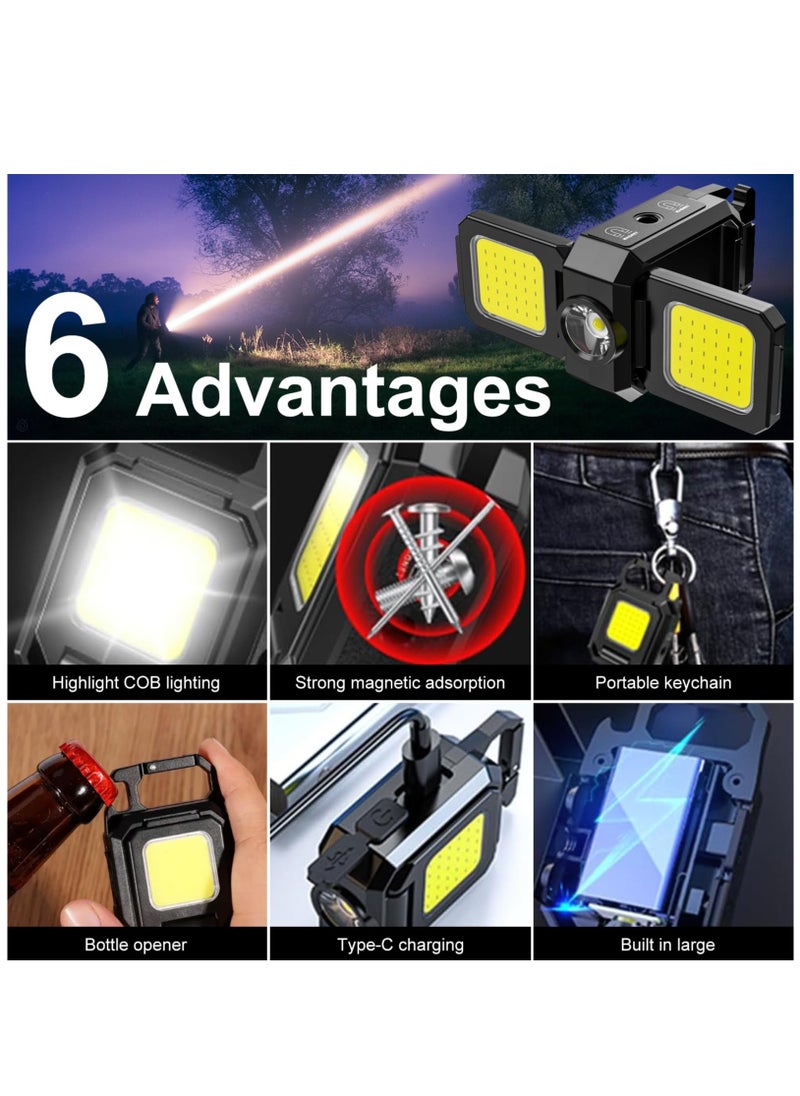 Excefore - Cob Keychain Work Light, 5 Modes, 90° Foldable Lamp, 2 Pcs Upgrade 1000 Lumens Rechargeable Mini Flashlight with Bottle Opener Magnet for Outdoor Camping Fishing Hiking, Gifts to My Man - Image 1
