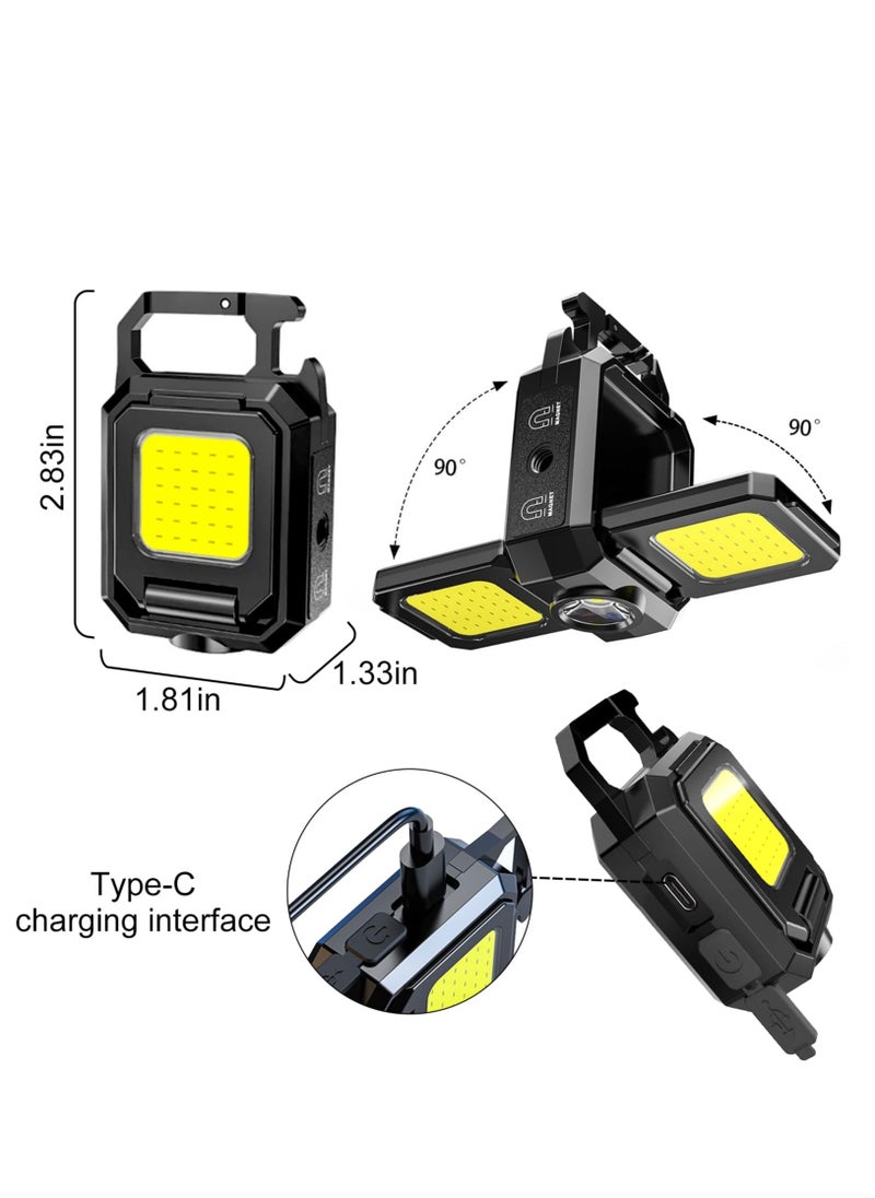 Excefore - Cob Keychain Work Light, 5 Modes, 90° Foldable Lamp, 2 Pcs Upgrade 1000 Lumens Rechargeable Mini Flashlight with Bottle Opener Magnet for Outdoor Camping Fishing Hiking, Gifts to My Man - Image 1