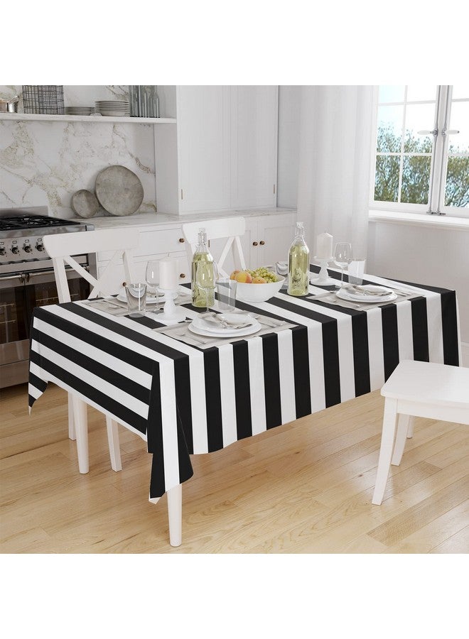 peony man 2 Pieces Black and White Striped Tablecloth Plastic Stripe Table Cover Waterproof Rectangle Tablecloth for Holiday Party Picnic Decoration - Image 5
