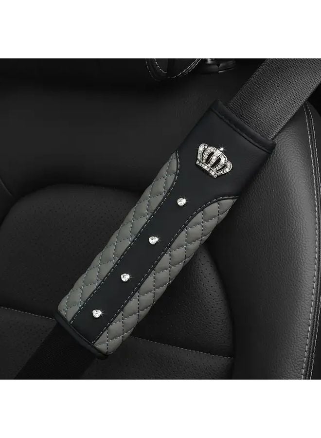Black Rhinestone Crown Quilted PU Leather Car Seat Belt Shoulder Pad Padded Comfortable - Image 5