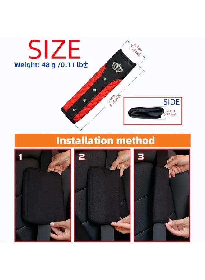 Black Rhinestone Crown Quilted PU Leather Car Seat Belt Shoulder Pad Padded Comfortable - Image 2