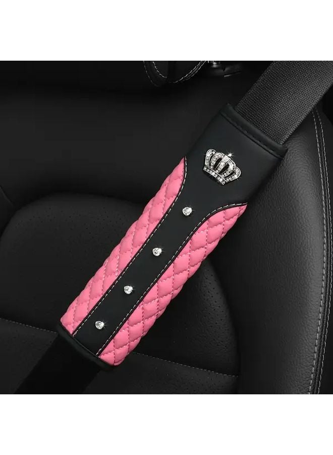 Black Rhinestone Crown Quilted PU Leather Car Seat Belt Shoulder Pad Padded Comfortable - Image 3