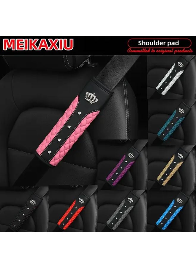 Black Rhinestone Crown Quilted PU Leather Car Seat Belt Shoulder Pad Padded Comfortable - Image 1