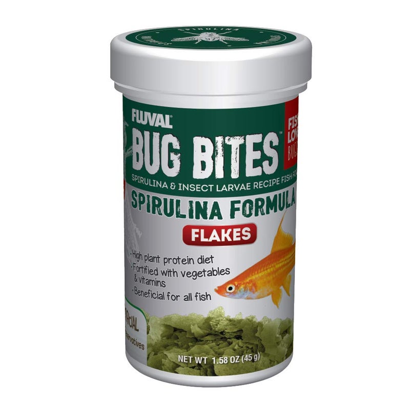 Fluval Bug Bites Fish Food with Spirulina, Flakes for Small to Medium Sized Fish, 1.59 oz., A7355 - Image 1