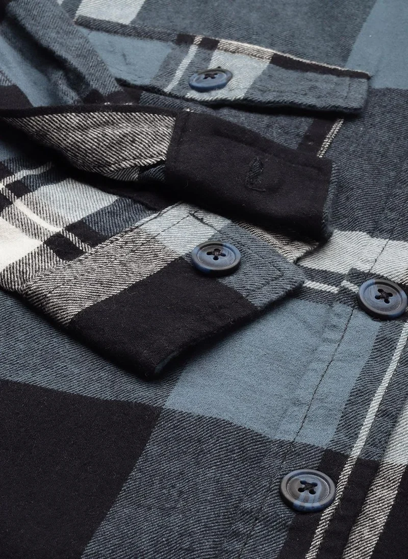 The Indian Garage Co Men Regular Fit Checkered Full Sleeves Spread Collar Double Flap Pocket Casual Over Shirt