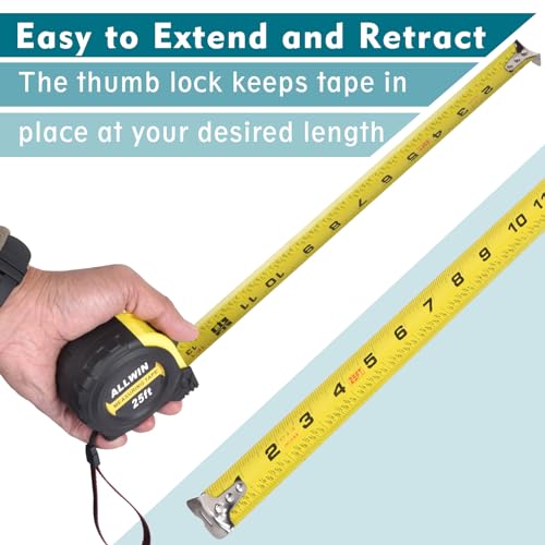 Allwin Tape Measure 25 Ft - Metal Retractable Tape Measure with Fractions, Easy Read, 1-inch Wide X 25 Foot - Image 5