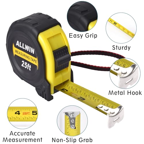 Allwin Tape Measure 25 Ft - Metal Retractable Tape Measure with Fractions, Easy Read, 1-inch Wide X 25 Foot - Image 4
