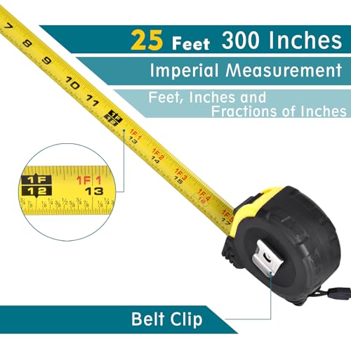 Allwin Tape Measure 25 Ft - Metal Retractable Tape Measure with Fractions, Easy Read, 1-inch Wide X 25 Foot - Image 3