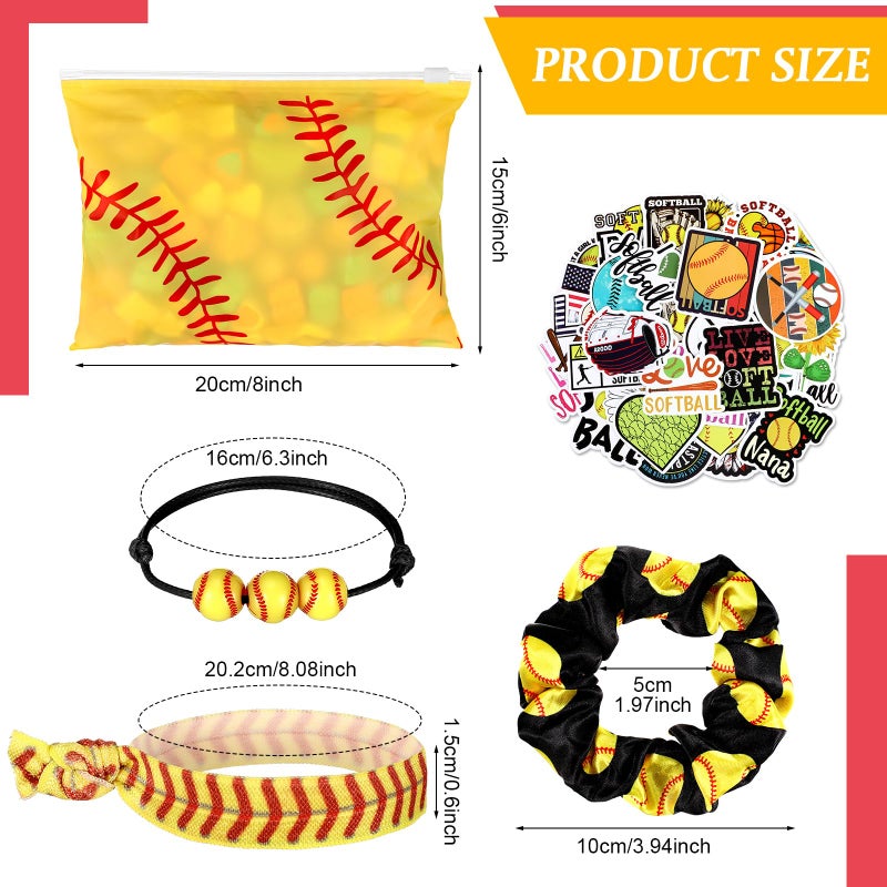 Yeyeplum 98 Pcs Softball Include Softball Goodie Makeup Bags Bracelet Hair Bands Hair Ties Sticker for Sports Team Gifts Birthday Decoration Party Supplies(Classic) - Image 3
