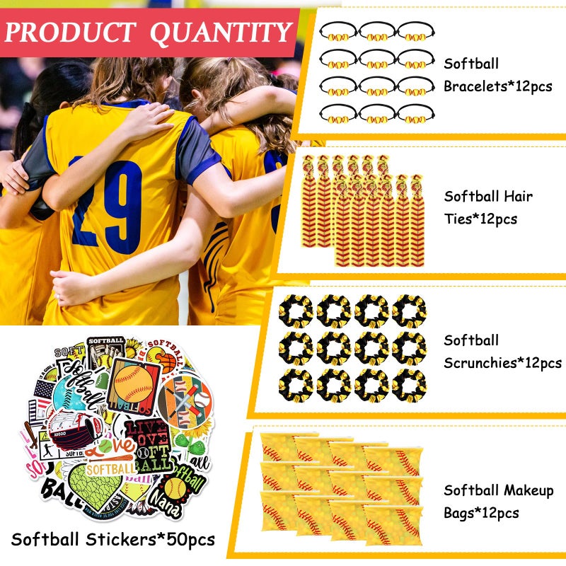 Yeyeplum 98 Pcs Softball Include Softball Goodie Makeup Bags Bracelet Hair Bands Hair Ties Sticker for Sports Team Gifts Birthday Decoration Party Supplies(Classic) - Image 2