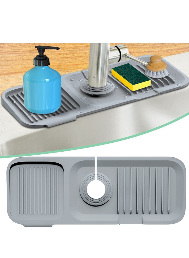 Excefore Silicone Faucet Mat, Silicone Faucet Handle Drip Catcher Tray, Drip Protector Splash for Kitchen, Bathroom,Sink Mat, Dish Drying Mat, Sponge Holder - Image 1