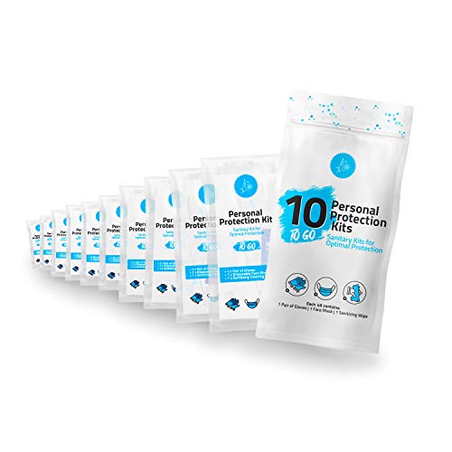 pH Advantage All-in-One Personal Protection Kits to GO - 10 Pack - With Plastic Gloves, Hand Cleansing Wipes, Disposable Face Mask - Image 1