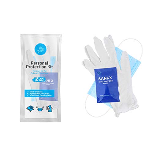 pH Advantage All-in-One Personal Protection Kits to GO - 10 Pack - With Plastic Gloves, Hand Cleansing Wipes, Disposable Face Mask - Image 3
