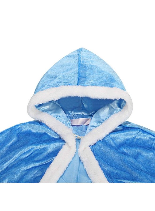 Satinior 4 Pieces Fur Princess Hooded Cape Cloaks Costume For Girls Princess Costumes Party Accessories (Height 47 Inch/ 120 Cm Blue) - Image 4