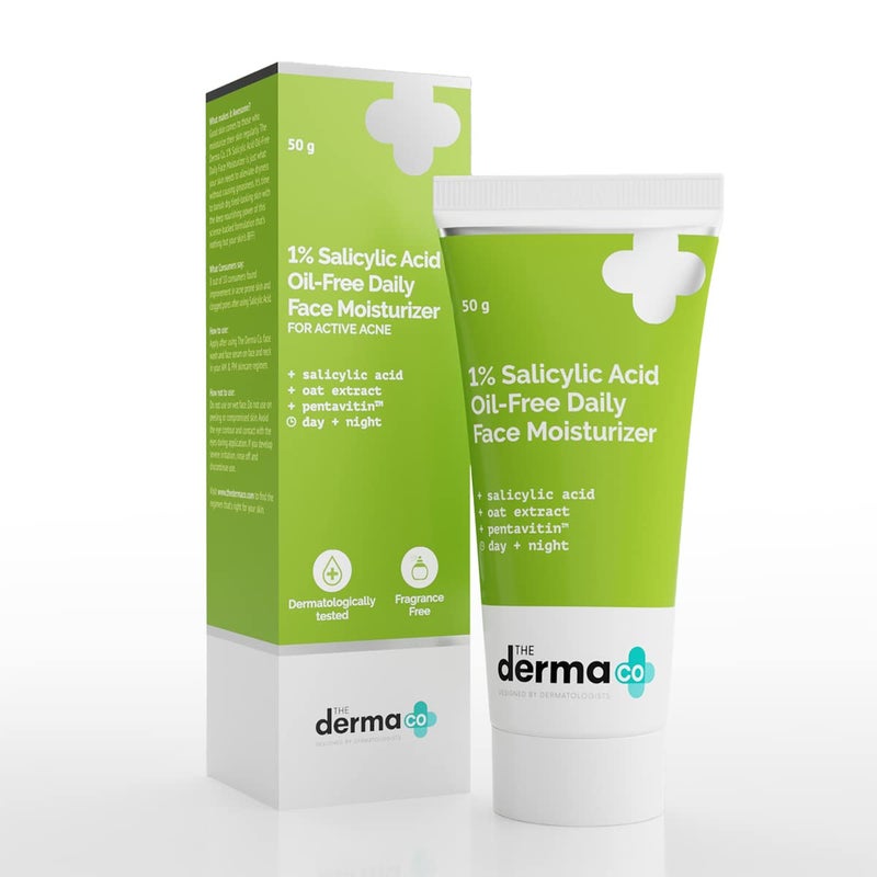 THE derma Co The Derma Co 1% Salicylic Acid Oil-Free Face Moisturizer | Helps Control Active Acne & Oil | Deep Hydration with a Matte Finish | Suits Oily, Acne-Prone Skin | 1.76 Oz/50g 