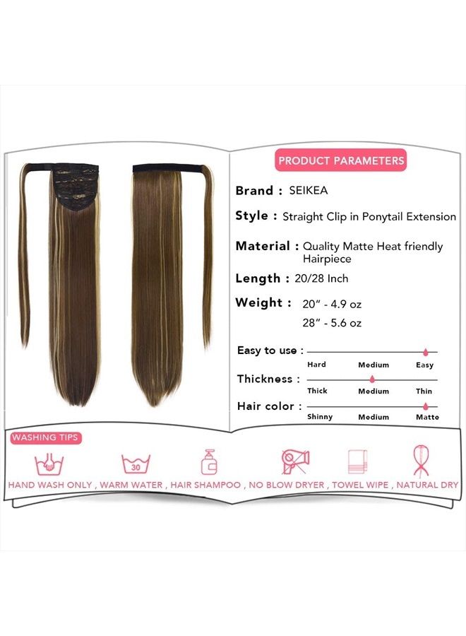 SEIKEA إكستنشن ذيل الحصان القابل للتثبيت للشعر المستقيم للنساء (28 بوصة، مزيج بني/ أشقر رمادي) - Image 3