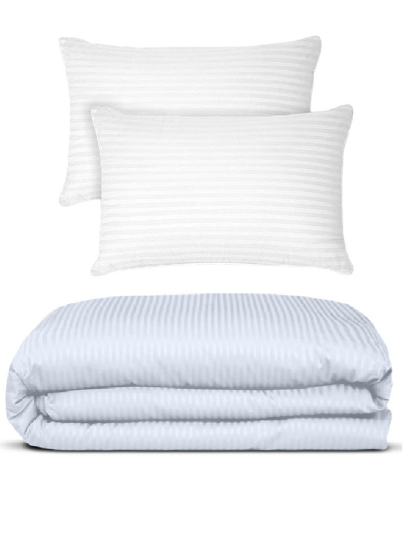 Blueberry Luxury King Size Stripe Duvet  Quilted Cotton White 240x260cm With 2 Pieces Pillow  - Image 1