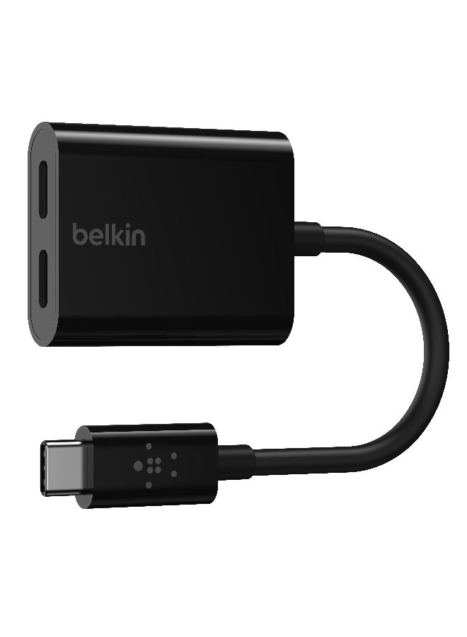 بيلكين محول وموزع سماعة رأس  من بيلكين بمنفذ USB-C (محول صوت + شحن)، شحن سريع بمنفذ USB-C وتقنية PD أسود - Image 1