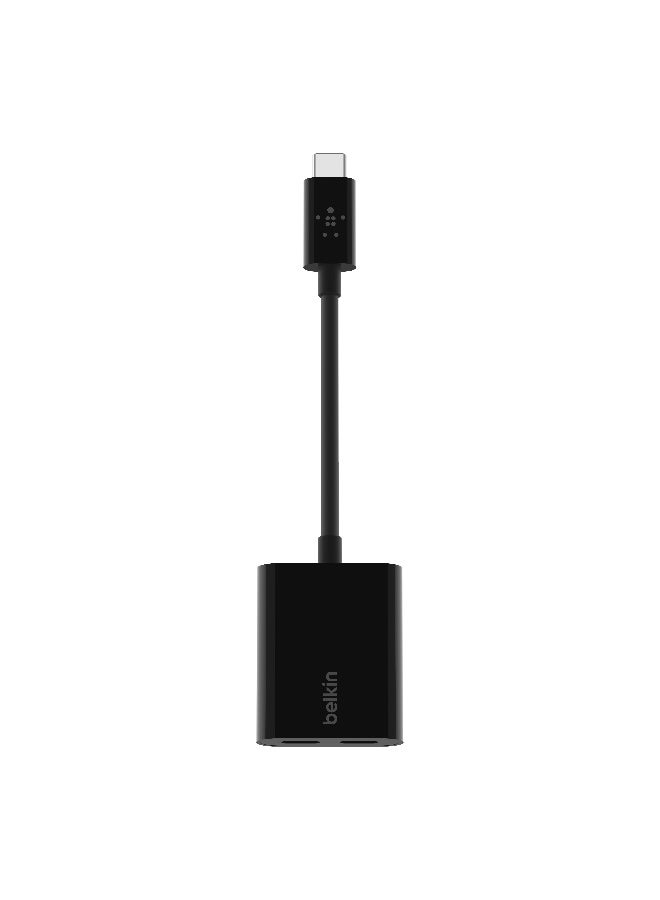 بيلكين محول وموزع سماعة رأس  من بيلكين بمنفذ USB-C (محول صوت + شحن)، شحن سريع بمنفذ USB-C وتقنية PD أسود - Image 2