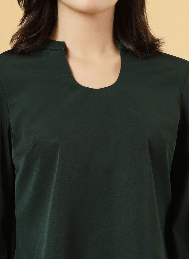 RAASSIO بلوزة خضراء بياقة دائرية للنساء - Image 3