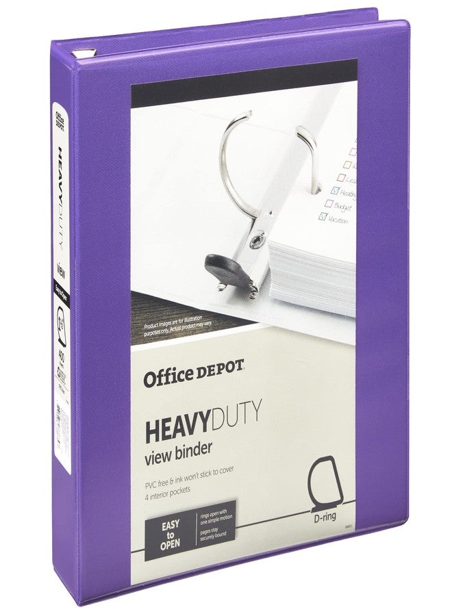 أوفيس ديبوت مجلد عرض حلقات D شديد التحمل من ماركة Office Depot®، حلقات مقاس 1 1/2 بوصة، 54% مواد معاد تدويرها، بنفسجي - Image 1