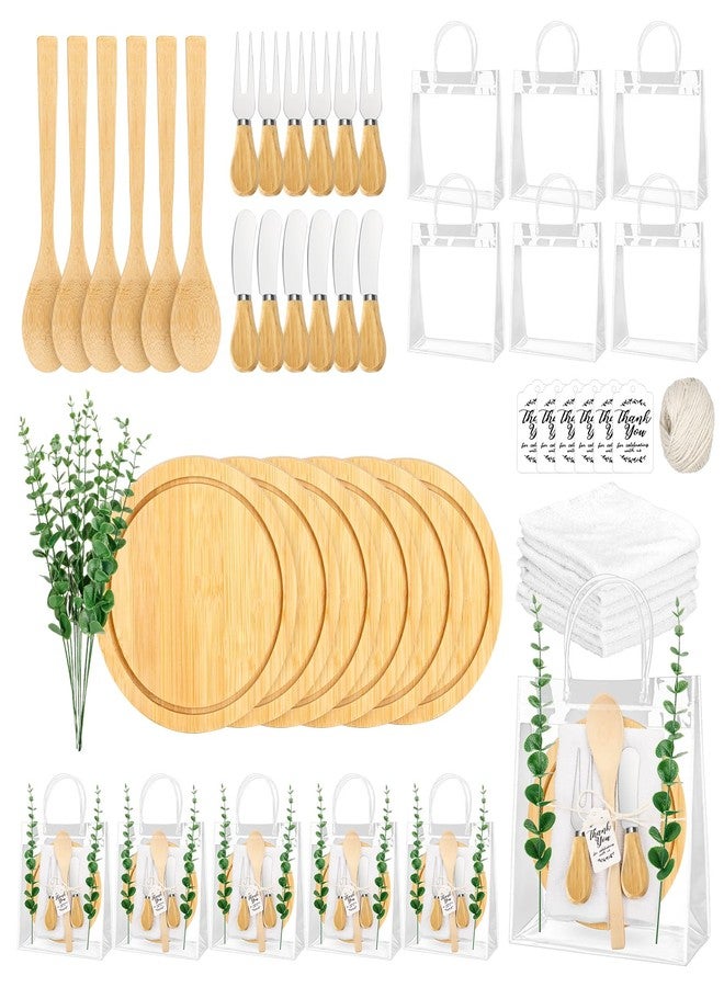 KBDHYY 55Pcs Baby Shower Prizes for Game Winners Adults 6 Sets Wedding Bridal Party Favors for Guests with Bamboo Cheese Board Butter Spreaders Forks Kitchen Towels Thank You Gift（Round） - Image 1