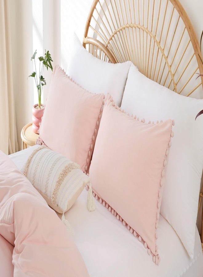 YIRDDEO King Size Comforter Set - King Size Comforter with Ball Pom Fringe, Soft King Bedding Set for All Seasons - 3 Pieces, 1 Comforter (104"x90"inches) & 2 Pillow Shams(20"x36"), Blush - Image 5