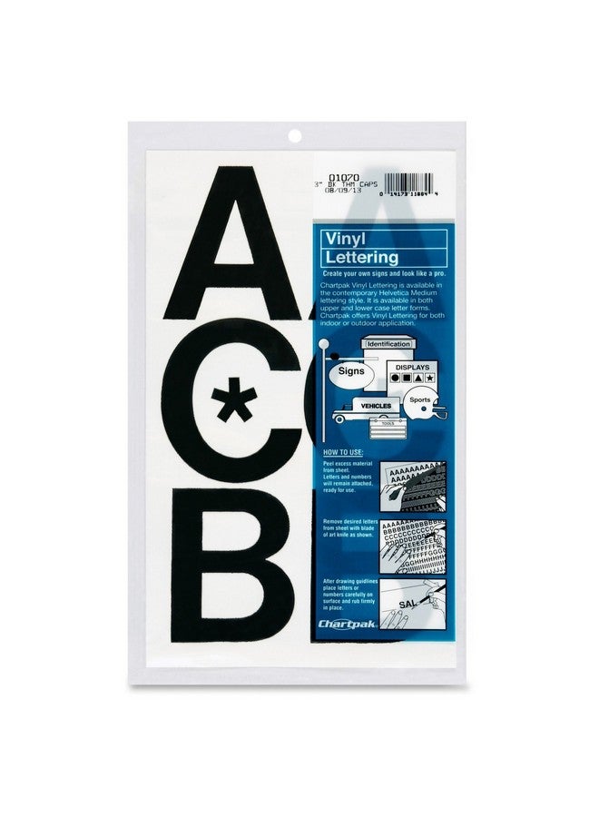 Chartpak Press-On Vinyl Uppercase Letters, Self Adhesive, Black, 3"H, 50/Pack - Image 1