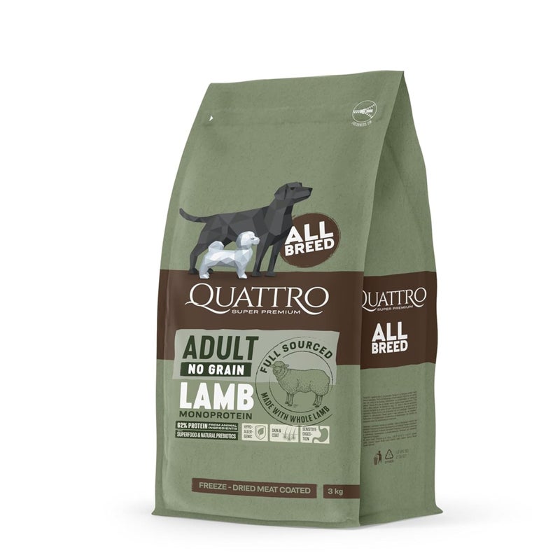 Quattro Super Premium Sensitive Dog Food - Lamb Monoprotein, 3 kg - Image 1