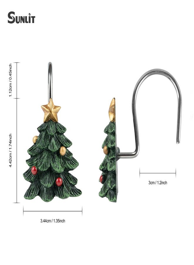 Sunlit Christmas Tree Decorative Shower Curtain Hooks with Star, Green Shower Curtain Rings, Resin, Xmas Theme Winter Holiday Bathroom Decoration, Set of 12 - Image 3