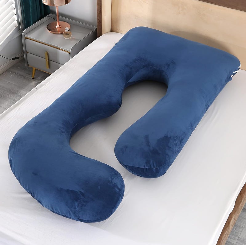 Elover 57 Inch Pregnancy Pillow for Sleeping,Extra Large U Shaped Body Pillow,Maternity Pillow for Pregnant Women with Removable (Velvet,DarkBlue) - Image 2