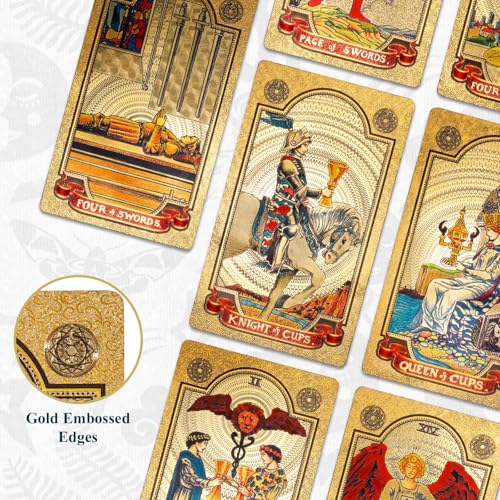 KIINO 78 Gold foil Tarot Cards with Guide Book Tarot Deck for Beginners and Professional Player with Box Tarot PVC Durable Waterproof Wrinkle Resistant - Image 5