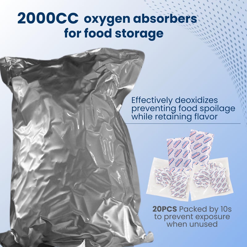 THREE WAY CUT 5 Gallon Mylar Bags For Food Storage with Zipper - 20pcs 14Mil Extra Thick For Long Term Storing, Dry Aging & Heat Vacuum Seal, 17x26" Large Resealable Myler Bag, 2000cc Oxygen Absorbers & Labels Pack - Image 2