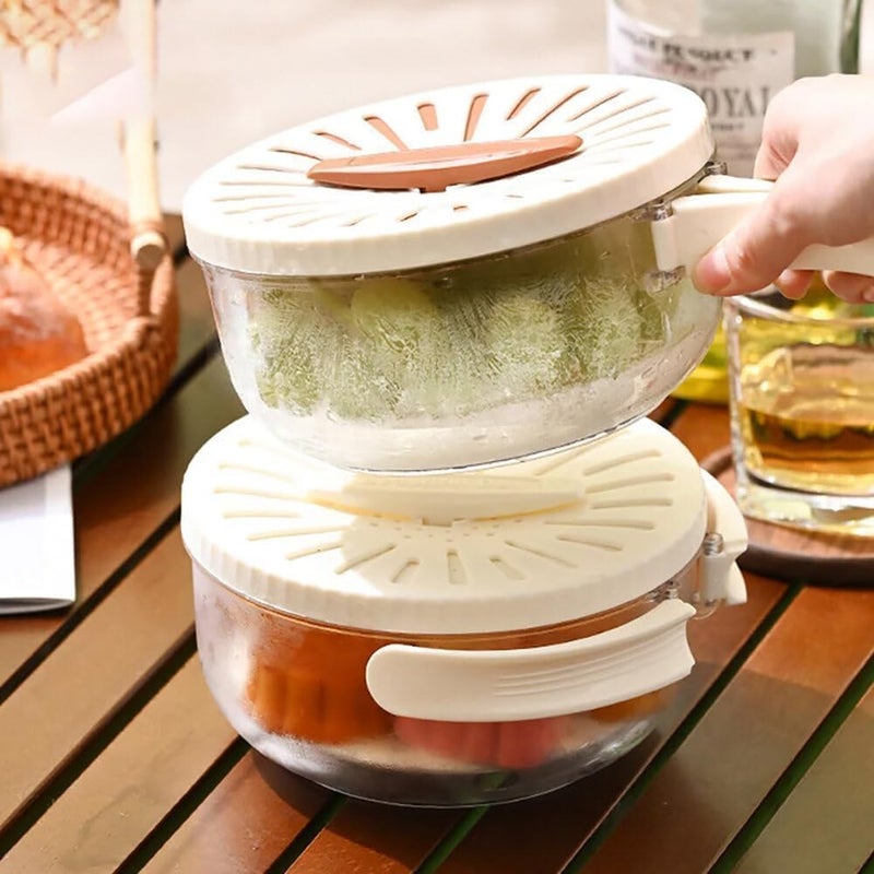 HELIMIX 2 in 1 Drainer and Strainer Draining Basket with Lid Multifunctional Fruit Vegetable Washing Basket Drainer with Foldable Handle Kitchen Colander Bowl Set for Fruit Vegetable - Image 3