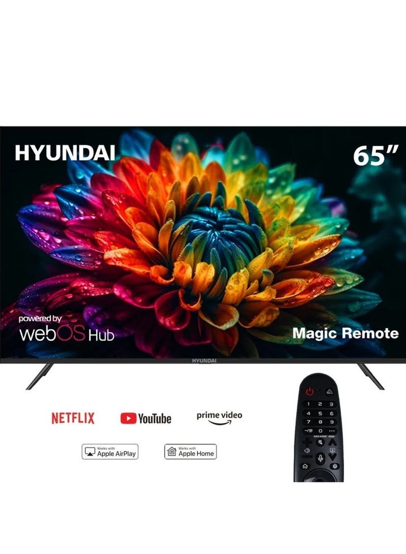 Hyundai 65 Inch Frameless WebOS 4K UHD Smart LED TV with Built in Receiver, Black - L65HYNDA650 - Image 1