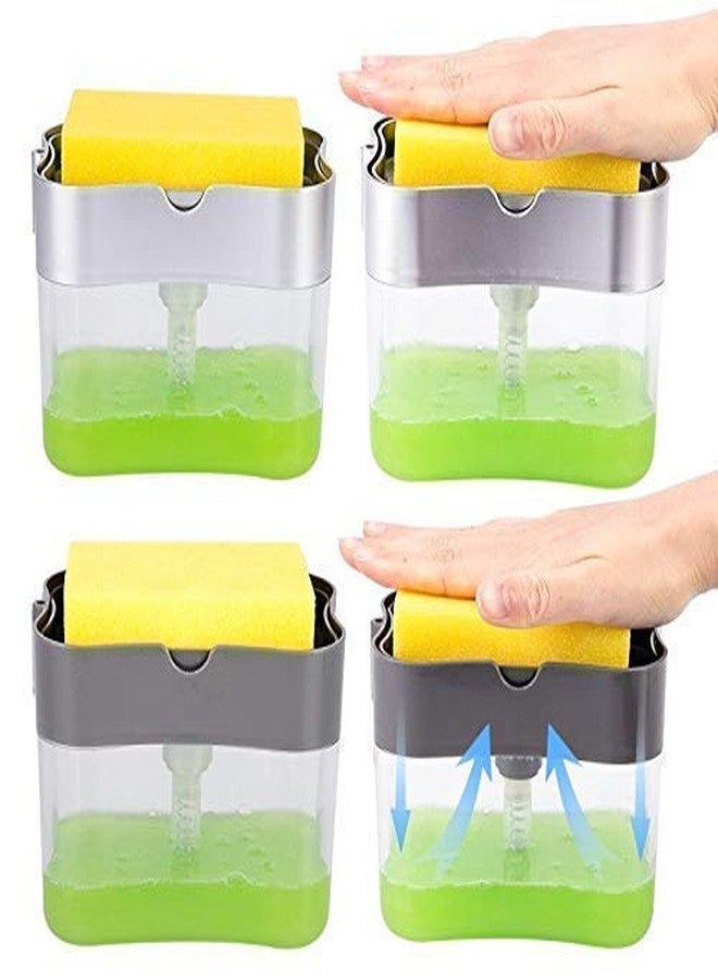 AZRMOH™ 2 in 1 ABS Plastic Liquid Soap Press-Type Pump Dispenser with Sponge Holder for Kitchen Sink (Random Colour; Standard; 385ml) Free Sponge(Made in India) - Image 5