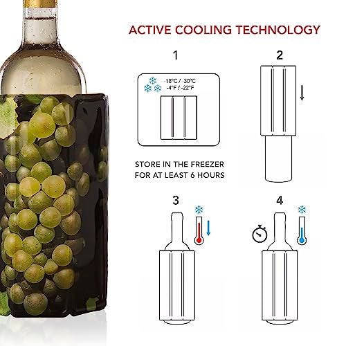 Vacu Vin Active Wine Cooler - Flexible Insulated Chiller For Standard Size Bottles - Keeps Drinks Refreshingly Cold - Durable & Easy To Use - Premium Design For Any Occasions, Wine Grapes Print - Image 4