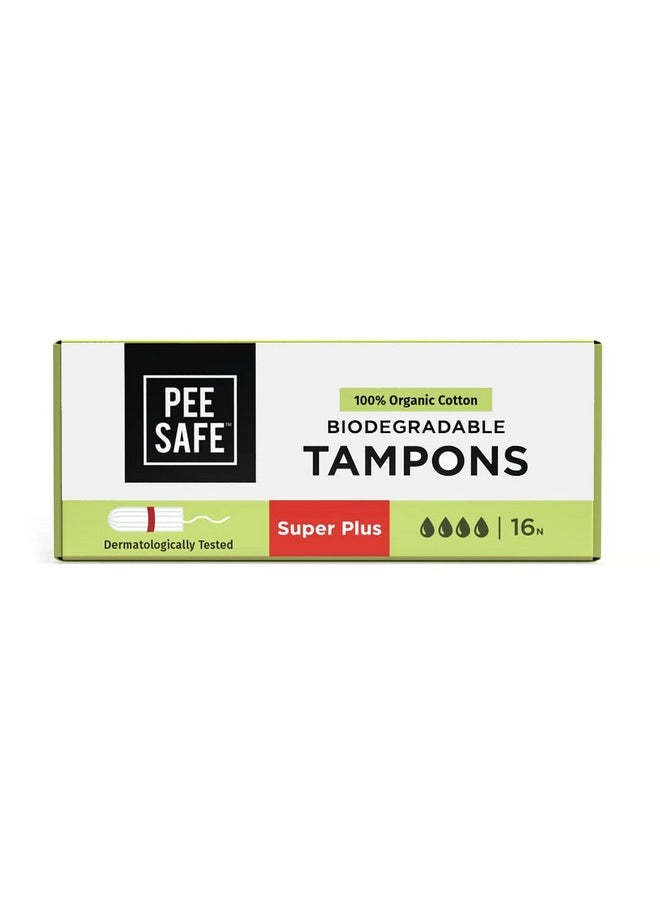 PEESAFE - Pee Safe 100% Organic Cotton Tampons Super Plus (Pack Of 16) For Heavy Flow | Comfortable & Stain-Free Experience | Ultra Soft & Highly Absorbent | Rash & Irritation Free | Skin Friendly | Fda Approved | Pack Of 16 - Image 1