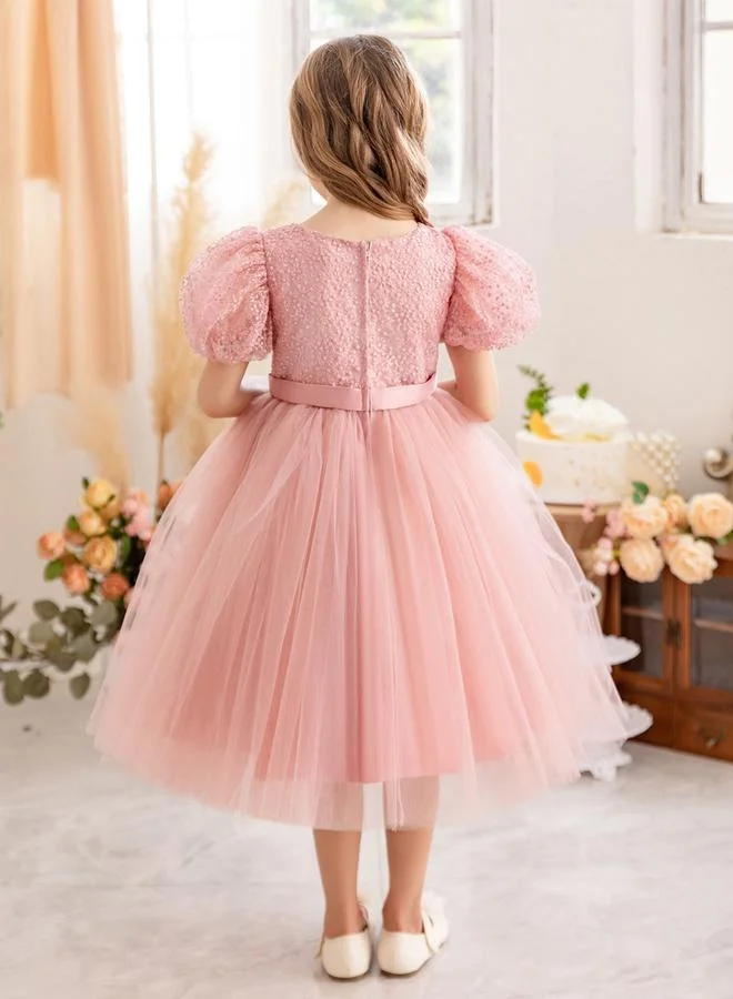 Take Two  Girls Lace Puff Sleeve Mesh Party Dress for Women | Best Price UAE
