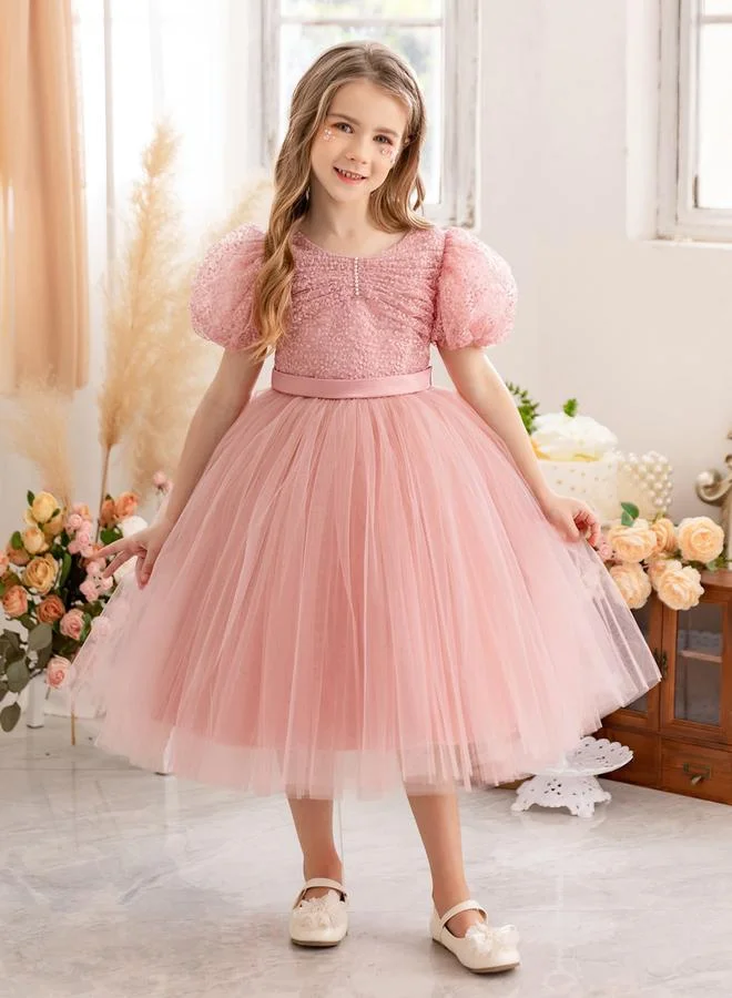 Take Two  Girls Lace Puff Sleeve Mesh Party Dress for Women | Best Price UAE