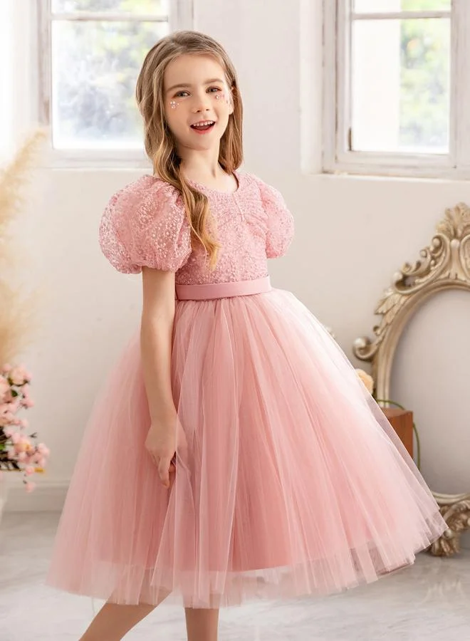 Take Two  Girls Lace Puff Sleeve Mesh Party Dress for Women | Best Price UAE