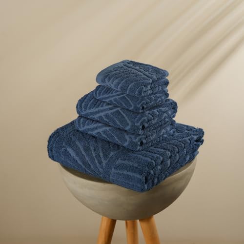 MUSA Banana Towels Set of 5-1 Bath Towel | 2 Hand Towels | 2 Face Towels with Free Bag | 400 GSM Terry Towels for Bath Large Size | Towel for Men, Women (Midnight Blue) - Image 1