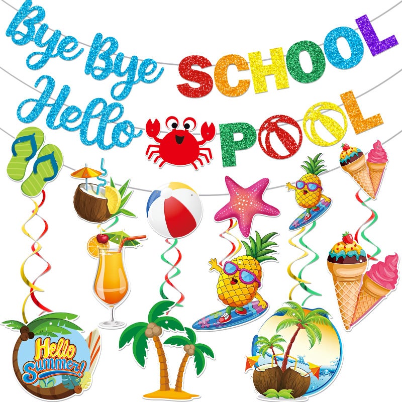 Yavxzvbw Goodbye School Hello Pool Banner Hello Summer Party Decorations End of School Year Party Decorations Schools Out for Summer Decorations Last Day of School Decorations - Image 2