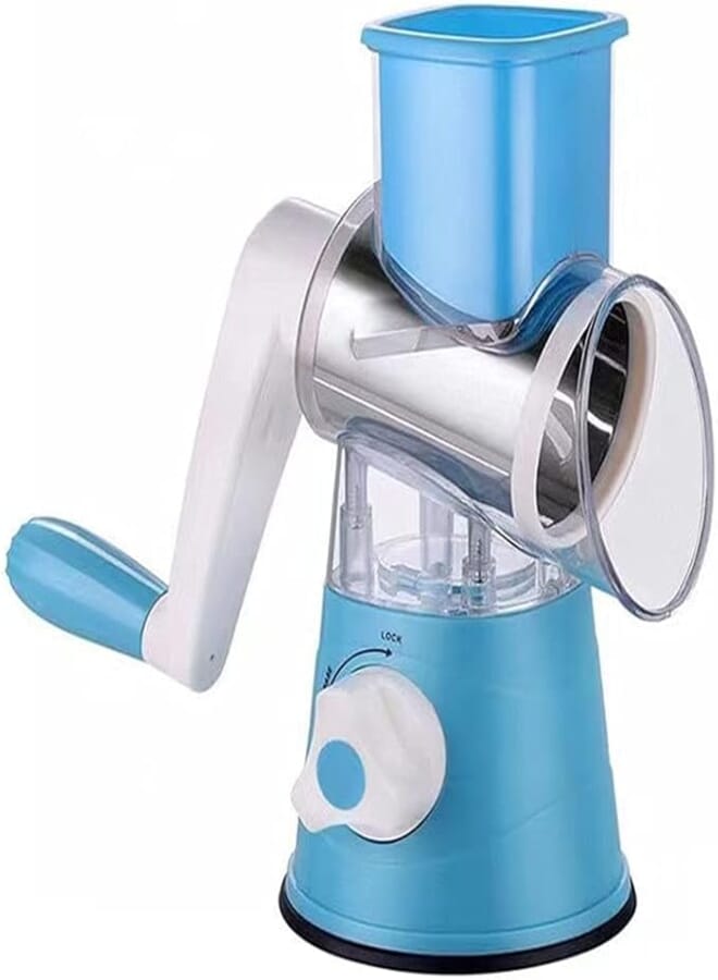 Spaceshoop Kitchen Three-in-one Round Vegetable Cutter Rotary Drum Chopper With 3 Stainless Steel Rotating Blades, Filament/thick Wire And Slicing Cylinder Hand-held Handle Chopper