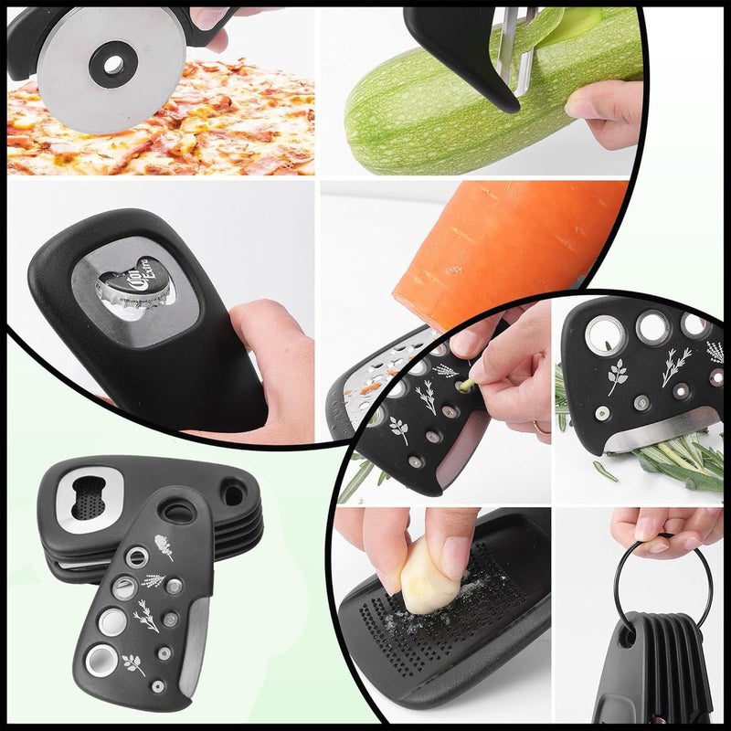 Juflix Juflix 6Pieces Stainless Steel Kitchen Gadgets Set Cheese Grater FruitVegetable Peeler Pizza Cutter Bottle Opener GarlicGinger Grinder Kitchen Accessories Cooking Tools Grinder Gift Set - Image 4