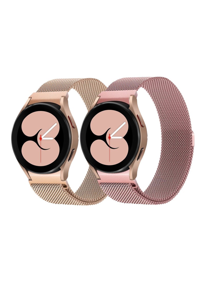 Y&D 2 Packs No Gap Metal Bands Compatible with Samsung Galaxy Watch 4 Band 40mm 44mm/ for Classic 42mm 44mm, Milanese Loop Stainless Steel Magnetic Strap Men Women, RGold/RPink  - Image 1