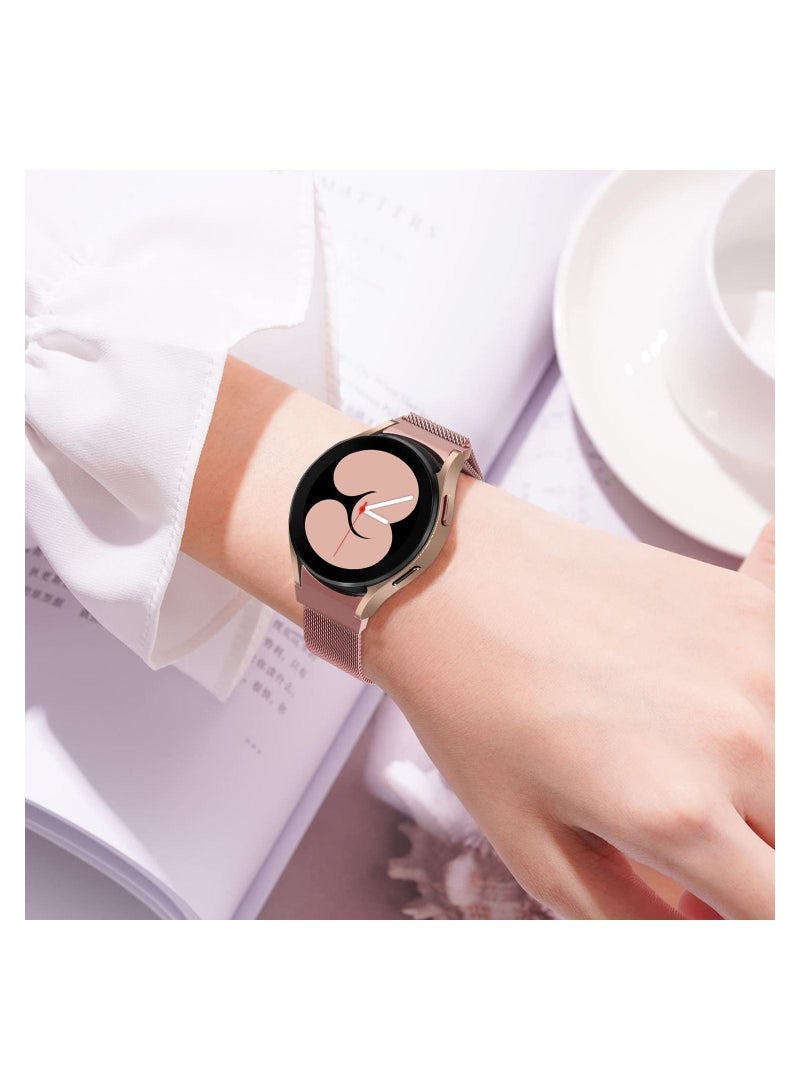 2 Packs No Gap Metal Bands Compatible with Samsung Galaxy Watch 4 Band 40mm 44mm/ for Classic 42mm 44mm, Milanese Loop Stainless Steel Magnetic Strap Men Women, RGold/RPink